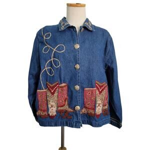 Vintage Shaver Lake Denim equestrian Jacket Cowgirl Boots Embroider Beaded Artsy